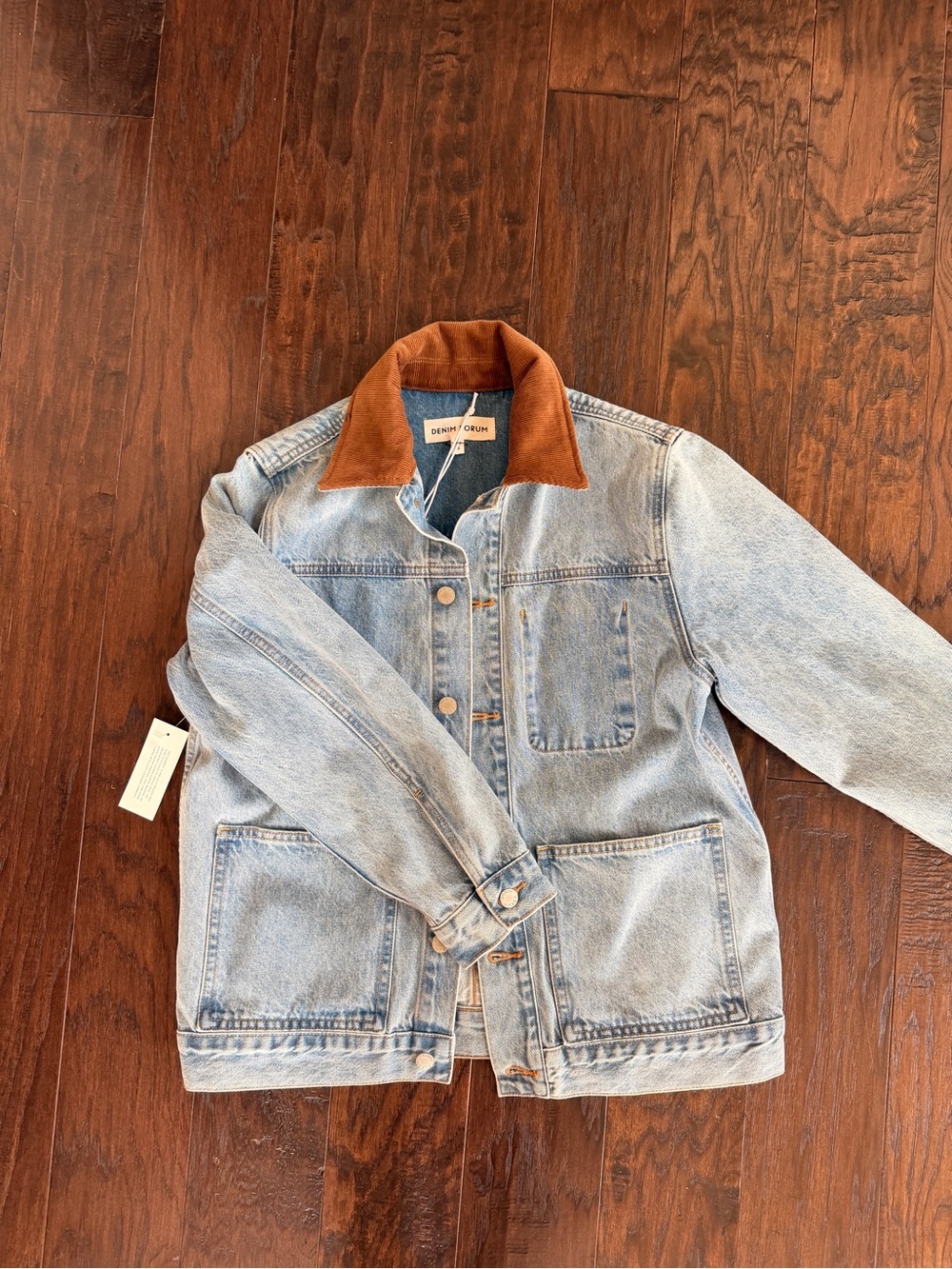 Aritzia Denim Jacket with Brown Corduroy Collar - Picture 2 of 10